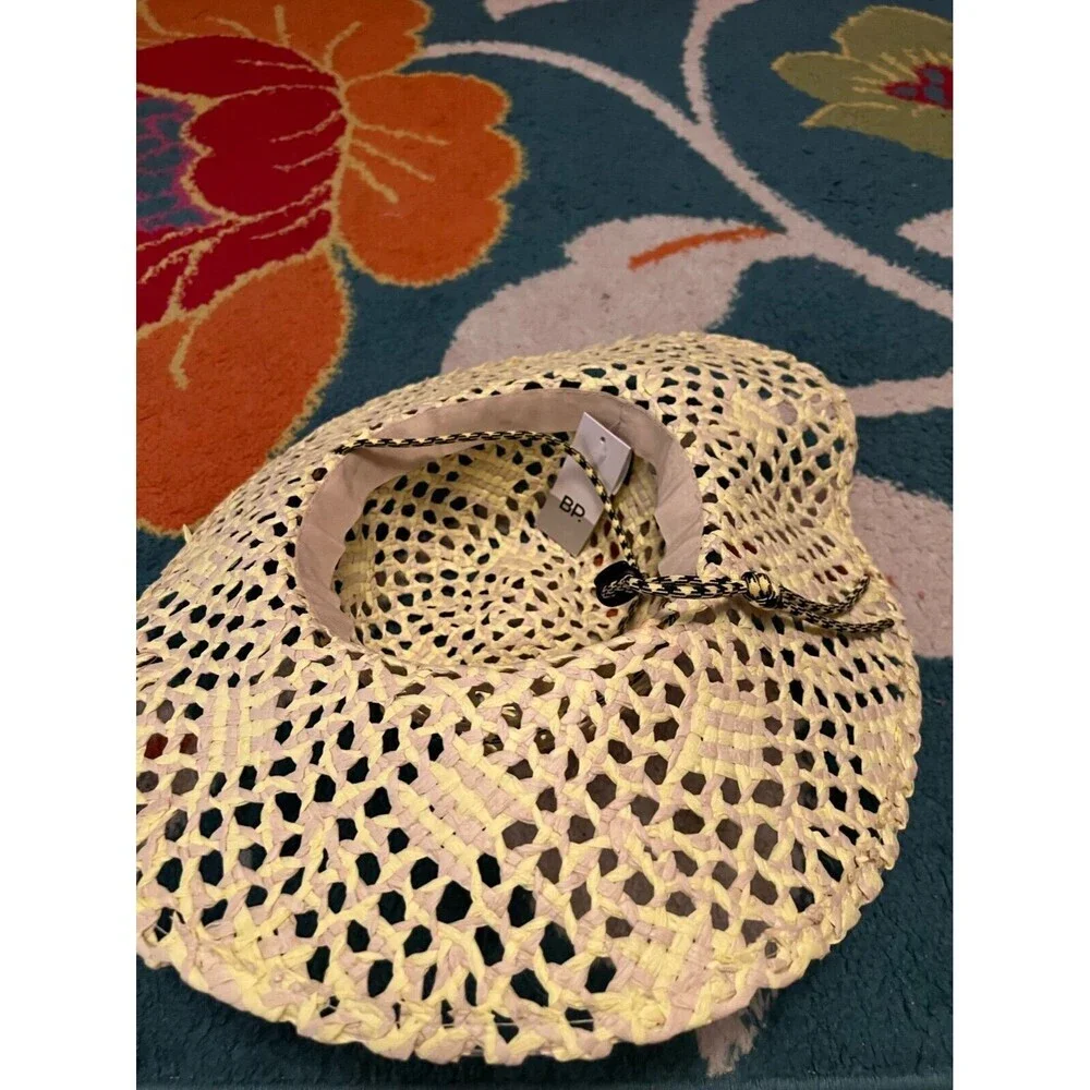 BP Womens Floppy‎ Sun Hat natural straw drawstring